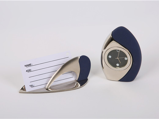 aerospace Premium custom desk clock and business card holder for corporate gifting