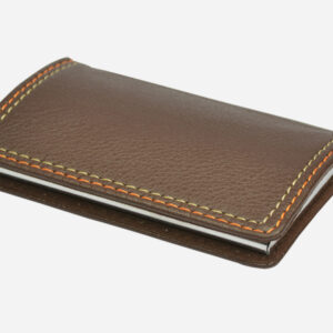 Vintage Double-Stitched Brown Leather Card Case