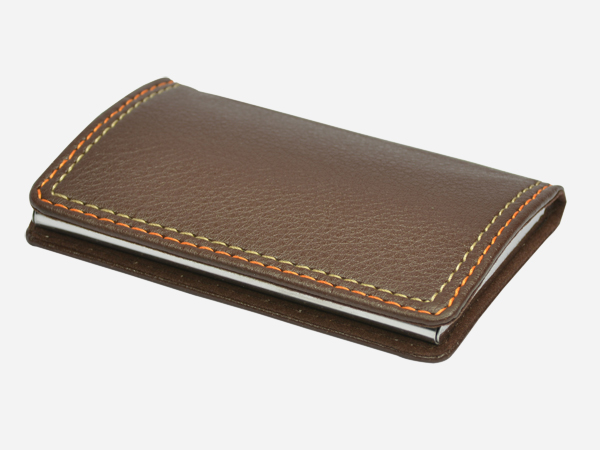 Vintage Double-Stitched Brown Leather Card Case