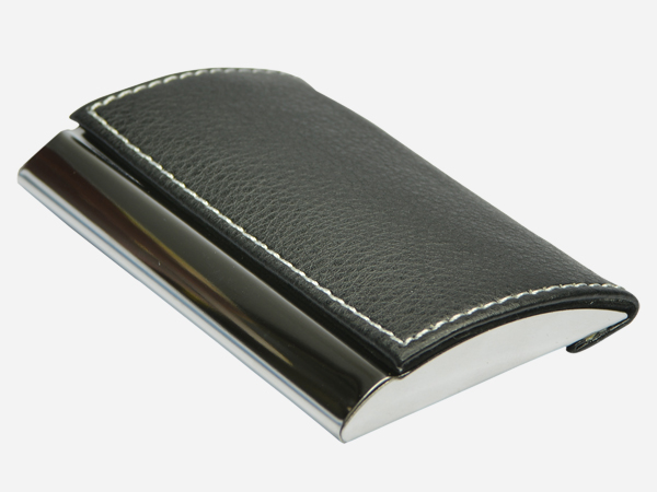 Classic Curved Stitched Leather Card Case