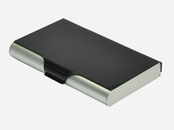 Modern Black & Silver Two-Tone Metal Card Case
