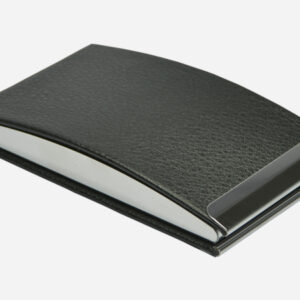 Classic Curved Pebble Leather & Metal Business Card Case