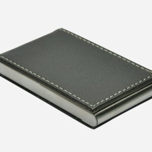 Classic Stitched Leather & Metal Business Card Case