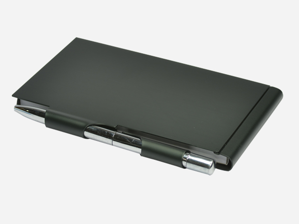 Stealth Black Metal Card Case with Integrated Mini Pen