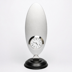 Tall Upright Oval Metal Desk Clock