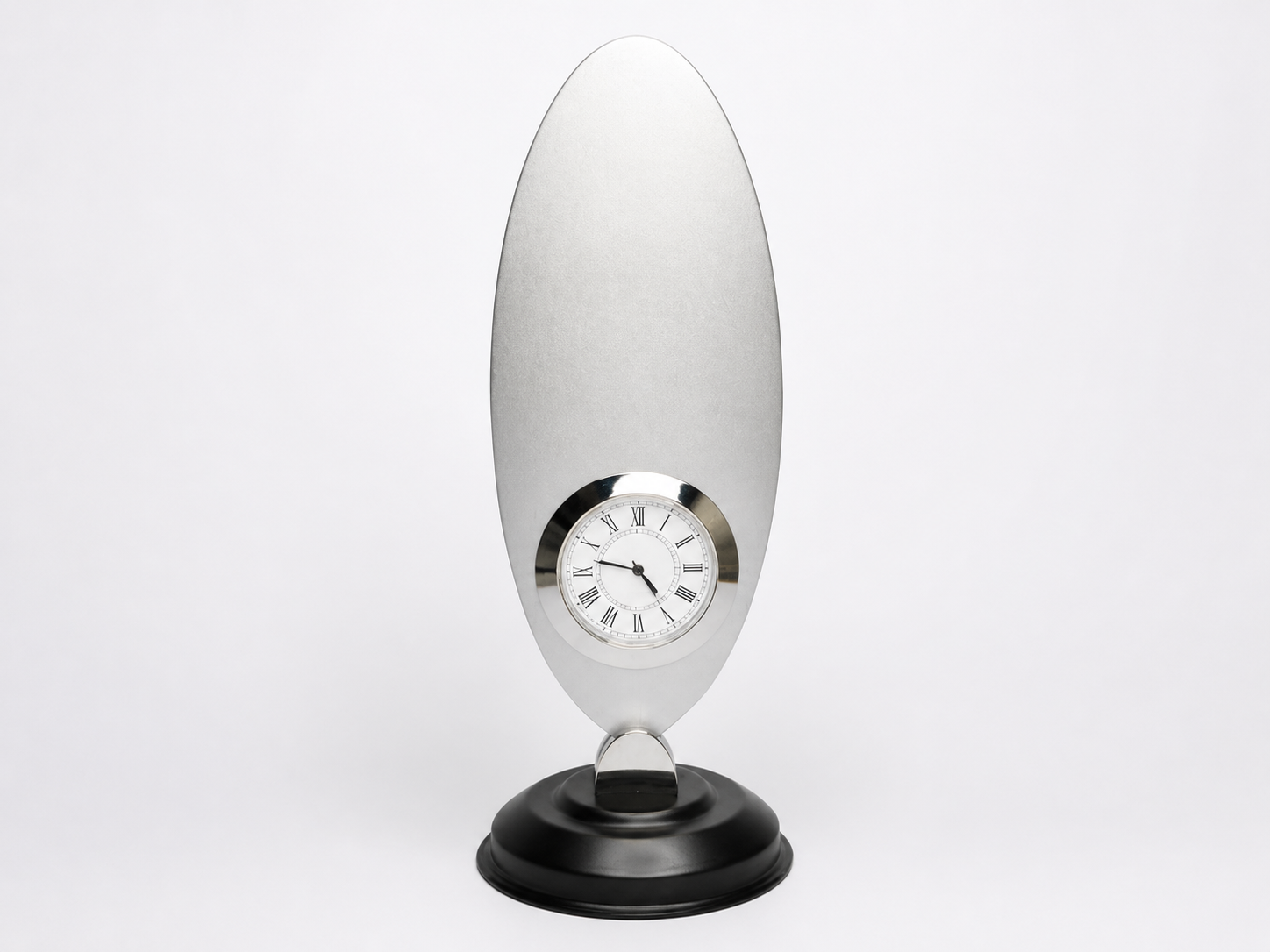 Tall Upright Oval Metal Desk Clock
